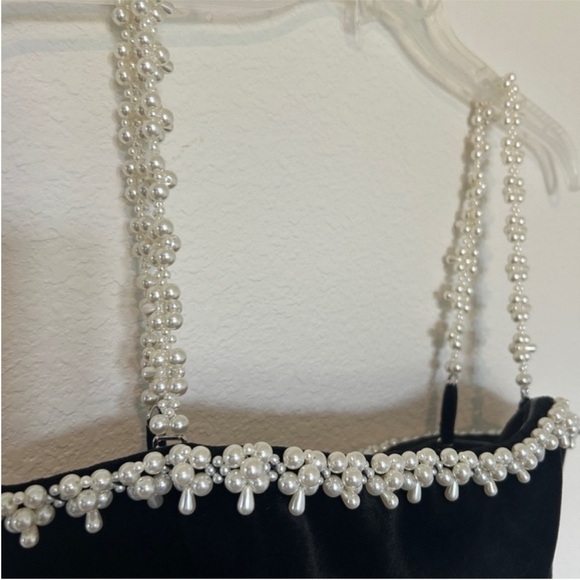 Nadine Merabi Em Velvet Black Pearl Mini Dress - Picture 6 of 11